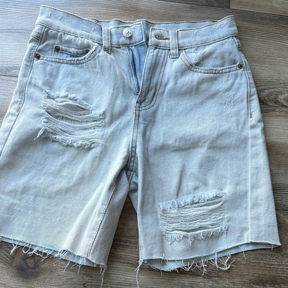 Light Blue Distressed Denim Shorts